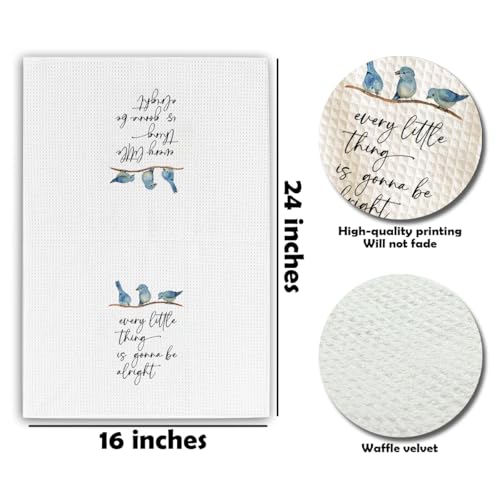 Spring Blue Birds Kitchen Towels - Every Little Thing Is Gonna Be Alright - 16 x 24 Inches Kitchen Hand Dish Towels - Decorative Fast Drying Home Dishcloth - Dishcloth Gifts For Friends Family- A02 - color: Watercolor Birds-2