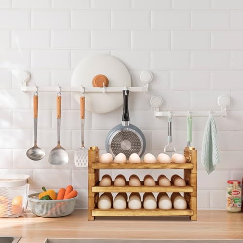 Wooden Egg Holder Countertop Fresh Egg Holders Firewood Egg Collecting Rack for Gathering Fresh eggs, Stackable with 54 eggs, Home Kitchen Organizer, Set of 3 PCS