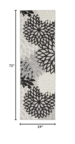 Nourison Home Aloha 6' Runner Black White Fabric Tropical Area Rug (6' Runner) - color: Black White, size: 2' x 6' (Runner)