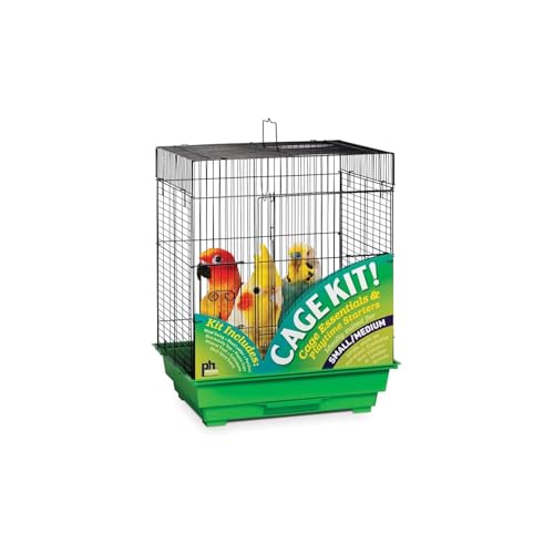 Prevue Pet Products Square Roof Bird Cage Kit - Black and Green | Ideal for Small Birds, Stand Compatible, Simple Cage Assembly, Easy to Clean and Maintain - color: Black/Green