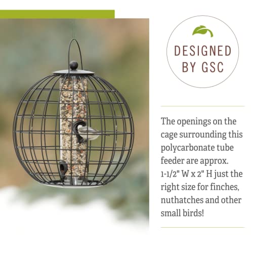 Gardener's Supply Company Globe Cage Bird Feeder | Outdoor Sturdy and Squirrel Proof Hanging Cage | Best for Finches Hummingbirds Nuthatches and Other Small Birds - Holds 3 Cups of Seeds