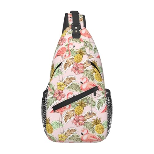 Tropical Pink Flamingo Sling Bag for Women, Crossbody Bag Bird Pineapple Sling Backpack for Men, Casual Shoulder Bags Lightweight Gym Outdoor Sports Travel Hiking Fishing Daypack - color: Flamingo Pineapple