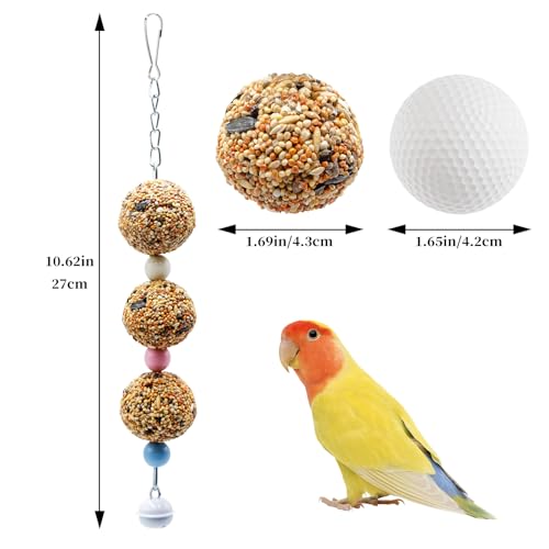 Bird Toys, 2 Pack Chew Toy with 3 Natural Cereal Foraging Balls for Cage, Parakeet Toys, Chew Toy Ball for Budgies, Cockatiels, Lovebirds, Green Cheeks, Small to Medium Birds