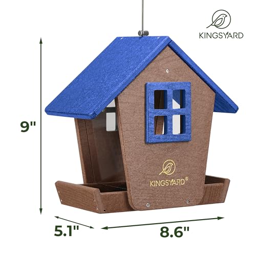 ingsyard 4 lbs Large Bird Feeder House for Outdoors Hanging | Recycled Poly Lumber, Weatherproof Roof, Hopper Bird Feeders for Cardinal Bluebird, Garden Yard Outside Decor, Blue - color: Blue