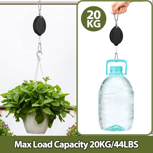 Leinuosen 4 Pack Upgraded Plant Pulleys for Hanging Plants Heavy Duty Retractable Plant Hanger, 304 Stainless Steel Rope Adjustable Climbing Hook for Garden Baskets Pots, Birds Feeder (Black) - color: Black