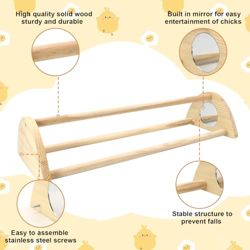 Chicken Perch with Mirror Roosting Barfor Baby Chicks | Chick Jungle Gym Roosting Bar Strong Wooden Baby Chick Perches Outdoor Use, Easy Installation