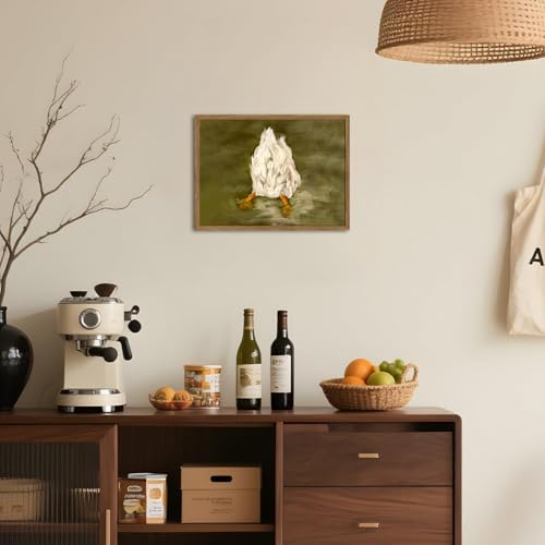 Cute Duck Wall Art Funny Goose Butt Wall Decor Painting, Vintage Cottagecore Silly Animal Poster Canvas Print Picture for Bedroom Living Room 12x16 inch Wood Framed - color: Animal-A, size: 16"L x 12"W