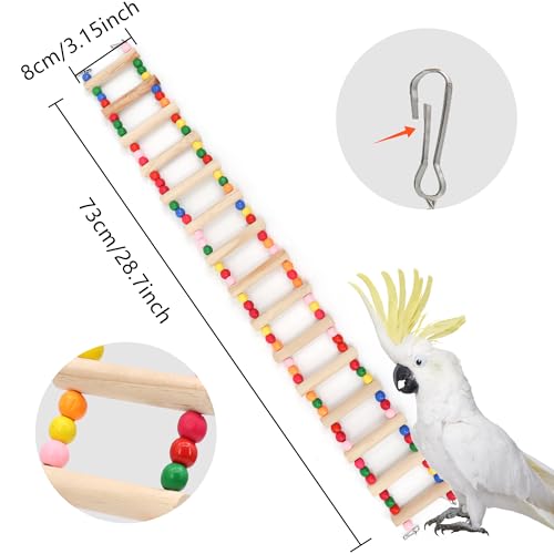 15-Step Bird Ladder Bridge,28.74 x 3.15 inch Raw Wood and Edible Dye | 2 Pieces,Pet Hamster Climbing Ladder Swing Toys Suitable for Small to Medium Birds,Bird Cage Accessories - size: 15 Ladders -2pcs