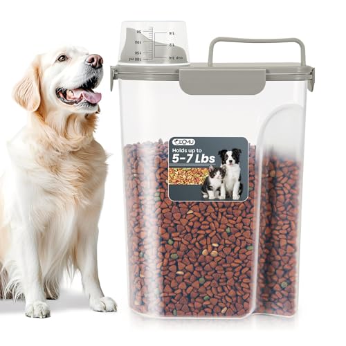 Dog Cat Food Storage Container with Cup (Dark Olive, 5L) | Pet Food Pourable Container Airtight with Large Spout, BPA-Free Plastic Food Dispenser for Pet Food, Bird Seed, Rice, Flour - color: Dark Olive, size: 5L