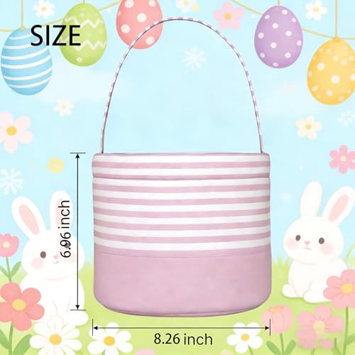 Easter Basket for Kid Boy Girl,Easter Egg Hunt Buckets,Personalized Canvas Tote Bags Easter Party Gifts for Easter Halloween - color: AB-Pink