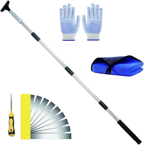 Floor Scraper Long Handle Heavy Duty, 31-61“ Long Handle Blade Scraper Tool with 10PCS Extra Blades 4 Inch stainless steel efficiently and quickly kitchen stickers windows cleaning. (55inch) - size: 61inch