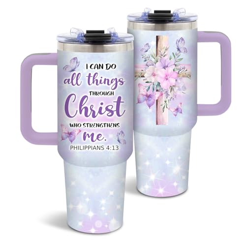 DUUV Christian Tumbler 40oz, Insulated Christian Gifts for Mom Women | Purple Bible Verse Butterfly Tumbler Leakproof, Inspirational Gift for Christians, I Can Do All Things Through Christ, 1 Pack - color: Butterfly Christian