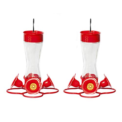 Nature's Rhythm Bird Feeder 4 bee Guard Plastic Feeding Port 8oz Glass Pinch Waist Hummingbird Feeder,2pcs - color: Red, size: 2pcs