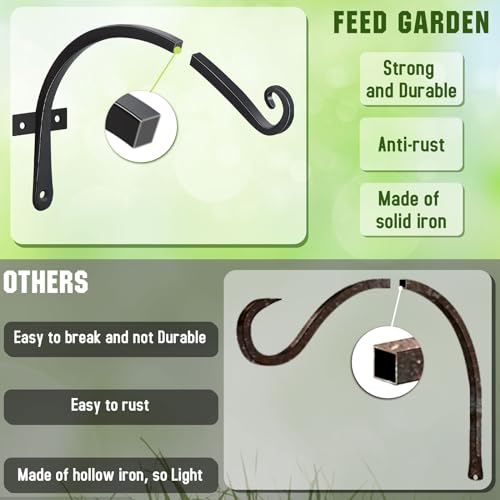 2 Pack 12 Inch Hanging Plant Bracket Wall Hooks Decorative Plant Hangers for Outdoor Hanging Bird Feeders, Wind Chimes, Plant Baskets, Black - color: Black-C, size: 12 Inch