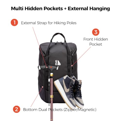 INUK Travel Laptop Backpack, 25L Recycled Waterproof Light Daypack | Dual laptop pockets, soft light foam straps, recycled wear-resistant fabric, water repellent coating, Black - color: Polar Night Black