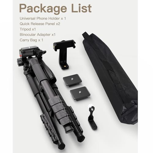 69” Tripod for Spotting Scopes, Binocular & Camera, Includes Binocular Adapter, 2 QR Plates, Phone Holder & Carry Bag, Ideal for Bird Watching, Hunting, Wildlife Viewing & Target Shooting