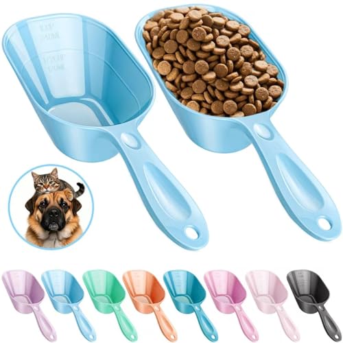 Dog Food Scoop 2 Pack, Pet Cup Capacity Cat Food Scooper With Measuring Lines For Dog, Puppy and Cat Coffee Bean, Flour Scoop Light Bule - color: Bule
