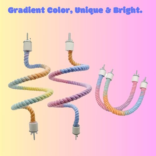 2Pcs Gradient Bird Rope Perch Stand Bird Cage Climbing Rope Toys Accessories of M5*30mm Screw for Cockatiels Lovebird Parakeet Budgies Sugar Gliders Hemp Swing(31.4'' & 14'') - size: 2pcs