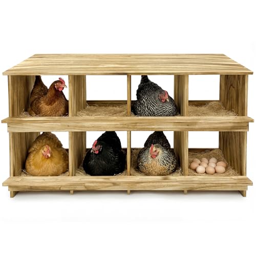 8 Holes Wood Nesting Boxes for Chickens, Gold Standard Two-Tier Chickens Nesting Box for Laying Eggs, Farmhouse Series Laying Boxes for Hens, Ducks and Birds - color: Wooden 8-Hole