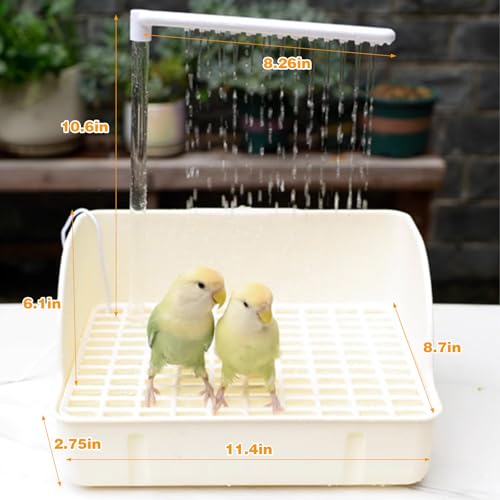 Parrot Bathtub Bird Automatic Bath Shower,Large Bird Shower Fountain Indoor Bathtub with Running Water, Contains USB and Pump,for Pet Birds, African Grey, Cockatiel, Conure, Budgie, Lovebird(White) - color: White