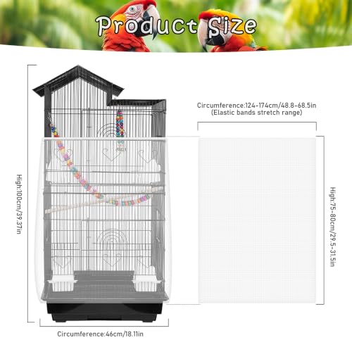 Bird Cage Seed Catcher – Stretchy Mesh Skirt for Parrot Cages, White | Fits most bird cages, stops seed scatter. Breathable, lightweight, reusable. Easy install, washable. Keeps floor clean.