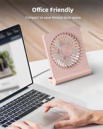 Koonie USB Desk Fan, Strong Wind Ultra Quiet Small Mini Fan | 220° Tilt Folding & 3 Speeds Adjustable, USB-C Powered Personal Fan for Home Office Desktop, Pink, NO BATTERY - color: Pink, size: 5.7 inch