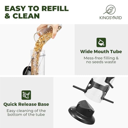 Kingsyard Metal Tube Bird Feeders for Outdoors Hanging | 6-Port with 360° Feeding, No-Spill Design, 2 lb Seed Capacity, Attracts Finches & Songbirds, Garden & Backyard Decor, Black - color: Black