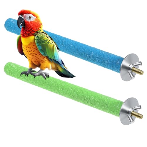 Bird Perches for Cage, 2 PCS Parrot Perch Bird Cage Perch Toy Paw Grinding Stick Cages Wooden Grinding Claw Sticks Sanded Surface Cages Toy for Parakeets Finches Parakeet Toys Birdcage Accessories - color: Blue, Green