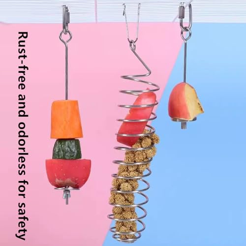 Bird Food Holder Parrots Foraging Toys for Birdcage Hanging, Stainless Steel Bird Treat Feeders Food Basket for Parakeet Cockatiel African Grey Conure Cockatoo Macaw