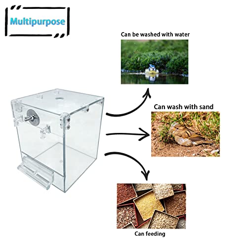 kathson Acrylic Bird Cage Bath Box,Parrot Hanging Tube Shower Box Birds Bathtub Cage Accessory with Water Injector Feeding Spoon for Small Pet Canary Lovebird Budgies Parakeets Cockatiel Conure(3 Pcs) - size: 【White：1PcsType1】