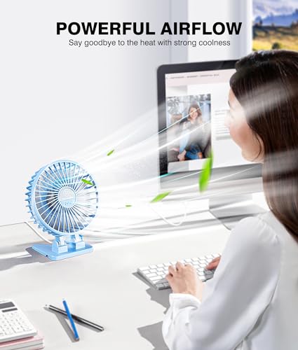 JZCreater USB Desk Fan, Mini Fan Portable, 3 Speeds Desktop Table Cooling Fan, Plug in Power Fan, Rotation Strong Wind, Quiet Personal Small Fan for Home Desktop Office Travel Bedroom, Blue - color: Blue01