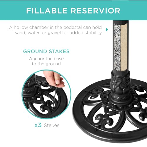 Best Choice Products 28in Pedestal Bird Bath, Vintage Outdoor Resin Accent Decoration w/Fleur-de-Lis Accents - Black - color: Black