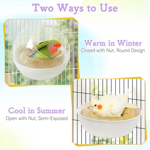kathson Plastic Bird Nest Chewproof Small Bed with mat Hanging House Hut Bird Cage Breeding Hatching Nest Washable Parakeet Nest for Parrot Budgie Love Bird Canary (White) - color: White