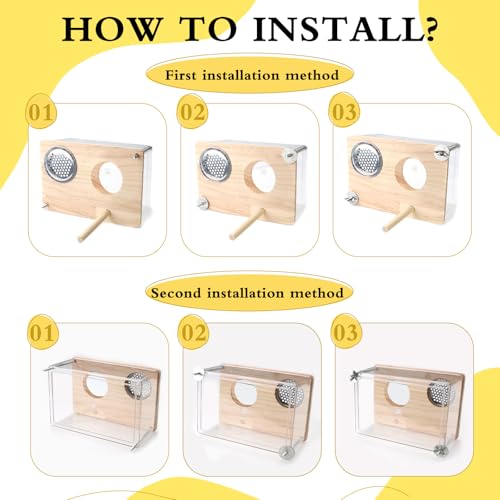 Parakeet Nesting Box for Cage, High-Transparent PET Parakeet Nest, Versatile Bird Houses for Canary, Lovebird and Parrot, Bird Boxes for Nesting with Wood Perch, Bird Cage Accessories (S, Rectangle)