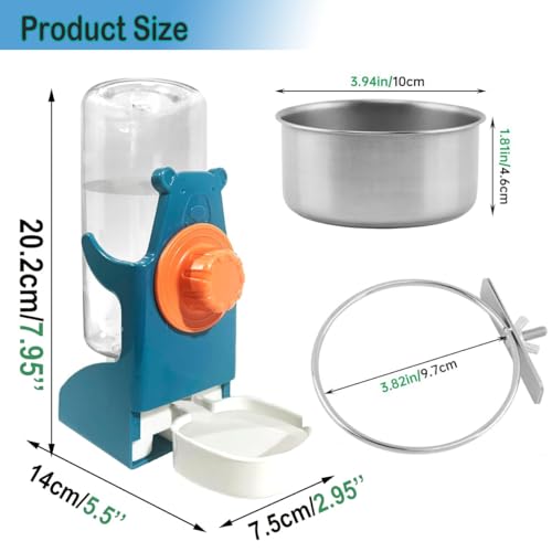 2 Pcs Bird Water Feeder, Automatic Bird Water Dispenser & Stainless Steel Bird Food Bowl, Cage Accessories for Parrot & Hamster Parakeet Cockatiel Budgie Lovebirds (Feeders & Water)