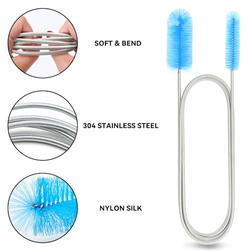 Flexible Drain Brush, 66 Inch Long Double Ended Hose Pipe and 58 Inch Tube Cleaning Brush and 2 Pack 8 Inch Straw Cleaner Brush - color: Blue