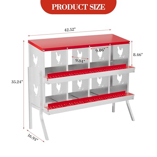 Chicken Nesting Boxes 8 Holes Galvanized Steel Rustproof Egg Laying Box with Egg Collection Systems, Hen Eggs Laying Box, Ventilated/Easy to Install, for Chicken House/Duck House/Hen - color: Red, size: 8 Holes with Legs