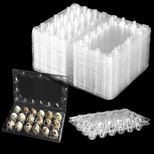 JAPCHET 100 Pack Stackable Plastic Egg Cartons - Reusable, Cheap Bulk, 18 Grid, Quail Egg Container - size: 100 Pack 18 Grid