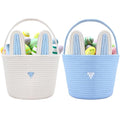 Colingmill 2 Pieces Easter Bunny Basket with Handle Woven Empty Rabbit Basket for Easter Egg Hunt Cute Candy Gifts Storage Party Favors Supplies(White, Blue) - color: White, Blue