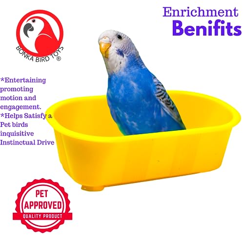 1424 Bird Bath Toy Ladder Cockatiel Parakeet Finch Toys Canary cage Cages (Yellow) - color: Yellow