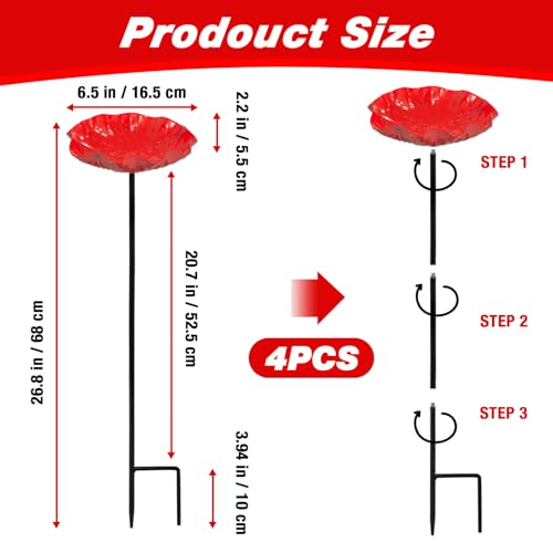 4 PCS Metal Bird Baths for Outdoors, Small Garden Bird Bath & Bird Feeders with Metal Stake, Hummingbird Feeder for Outside Lawn Yard Garden Decor