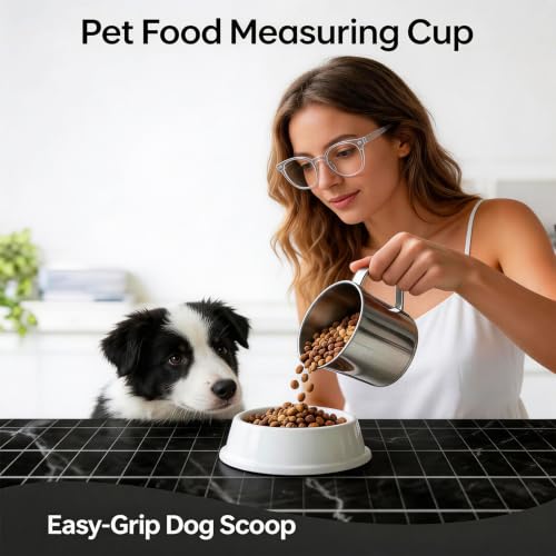 1.5 Cup Dog Food Scoop, Dog Food Scooper, 350ml Pet Food Measuring Cup with Handle, Suitable for Dry Food & Treats for Dogs Cats Birds Rabbits