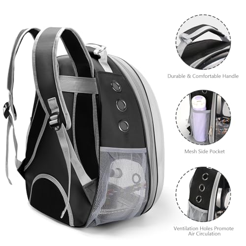 Bird Backpack Carrier, Travel Bird Cage for Small Medium Size Parrot Parakeet Budgies Cockatiel, Portable Clear Bubble Window Bag with Stainless Steel Tray Food Bowl Standing Perch (Black) - color: Black