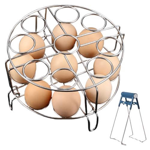 2Pcs Egg Steamer Rack with Hot Plate Gripper Set, Stackable Trivet for Instant Pot Compatible Pressure Cooker Accessories Cooking 18 Eggs