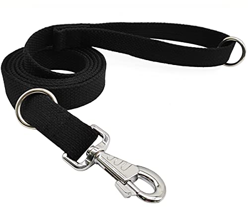 6ft Heavy Duty Tactical Dog Leash Military Black Cotton K9 Dog Leash | Medium Large Dog Leash Strong for Outdoor Walking Hunting Hiking, Thick Webbing No Tangle Metal Hook - color: black