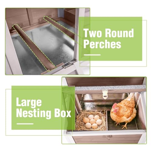 GUTINNEEN Chicken Coop Outdoor Weatherproof Duck House with Nesting Box, Perches, Metal Tray for 2-4 Chickens, Ducks, 40.94" L x 27.37" W x 38.55" H-Brown - color: (Brown)