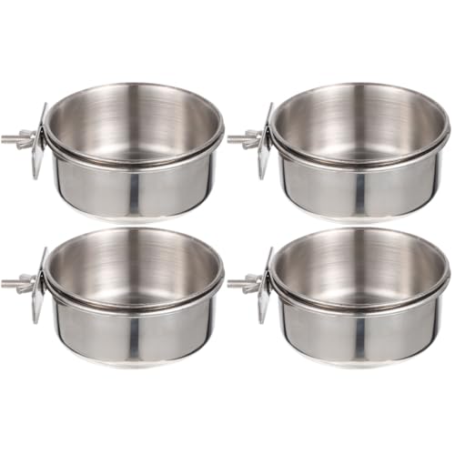Stainless Steel Bird Food Bowl Parrot Feed Cup with Brackets Bird Cage Feeder Cups for Parakeets Cockatiels Doves Pigeons Hanging Food and Water Dish 4-Pack 4.92 X 3.93 X 3.54 in - size: 4PCS