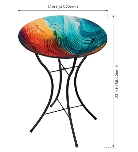 Regal Art & Gift Glass Bird Bath with Metal Stand, Outdoor Garden Decor | Swirl Multi, 18 in Bowl, 23 in Tall, Metal & Glass, Easy to Fill, Weather-Resistant Decor for Patio, Porch & Garden - color: Multi-Colored