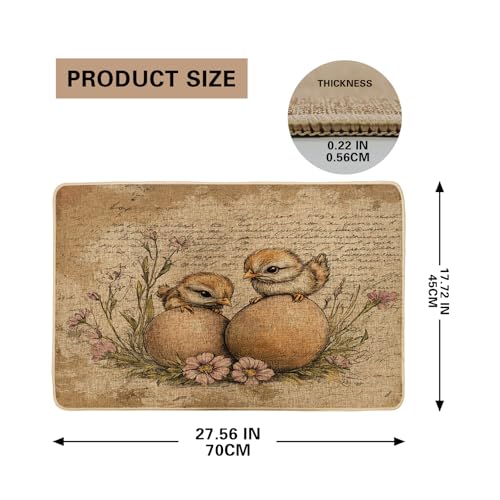 Cute Chickens Welcome Mat, Yellow Hatching Chick Doormat for Spring & Easter Home Decor, Non-Slip Absorbent Indoor & Outdoor Entrance Mat, Easy Maintenance 29x17 Inch