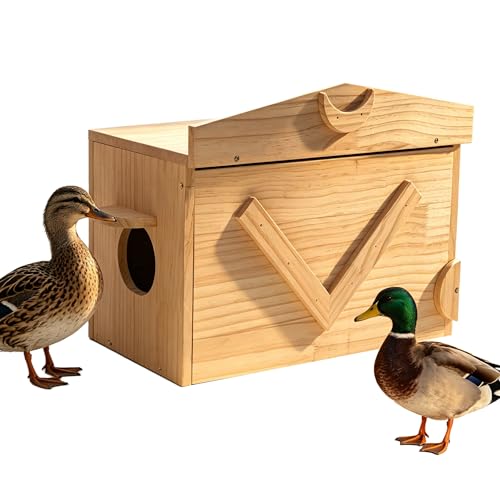 Handcrafted Solid Wood Duck House - Large Natural Outdoor Duck Nesting Box for Wood Ducks & Mergansers, Easy Pole Mounting Kit for Pond Wetland & Backyard